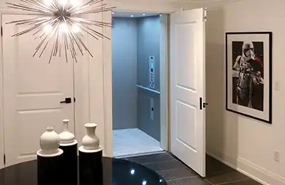 Home elevator with door opened
